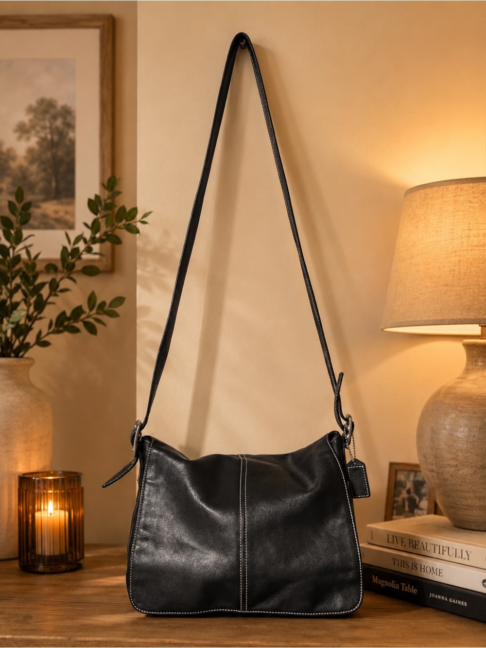 Coach Black Leather Shoulder Bag with Adjustable Strap